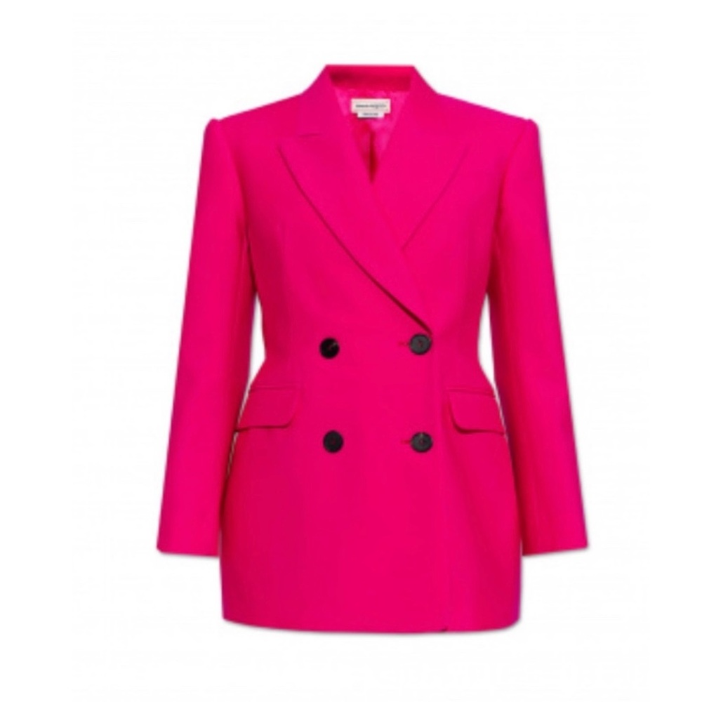 💖Alexander McQueen Neon Pink Wool Suit. Double-Breasted Blazer NWOT